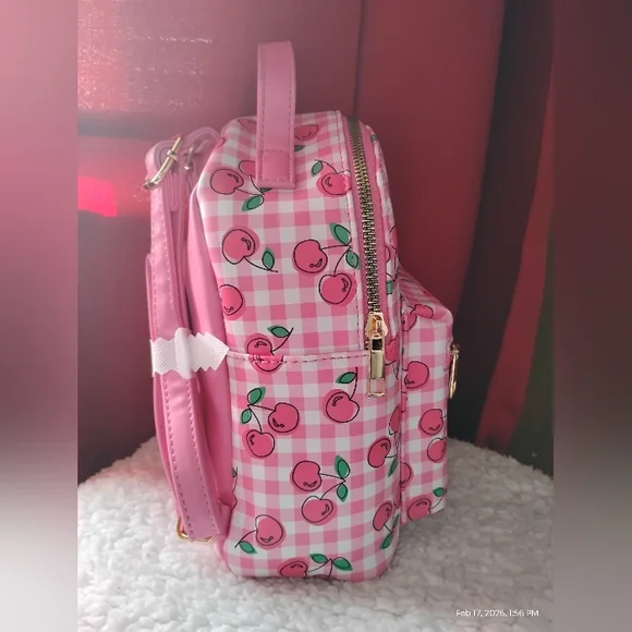 VEGAN LEATHER CHERRY DESIGN MINI BACKPACK - Picture 3 of 10